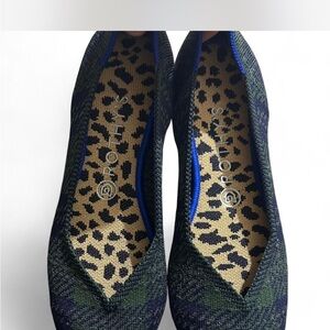 Rothy's Olive Green and Navy Knit Slip-On Flats with Leopard Insole